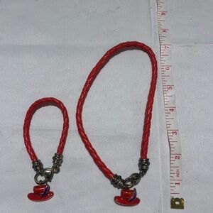 Elegant Red Hat Charm Bracelet And  Necklace Set